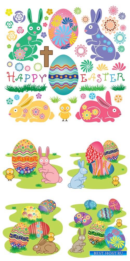 Happy Easter, Easter eggs and bunnies vector