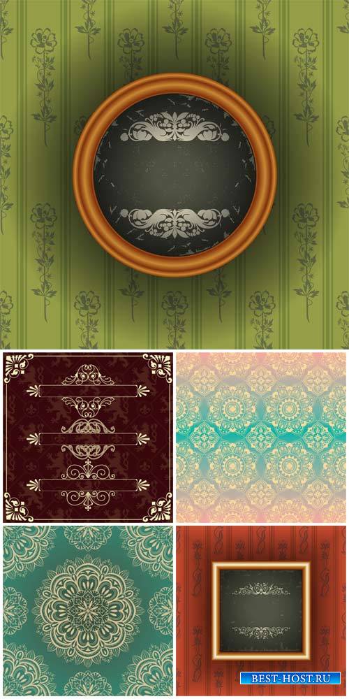 Vintage backgrounds vector, floral patterns,