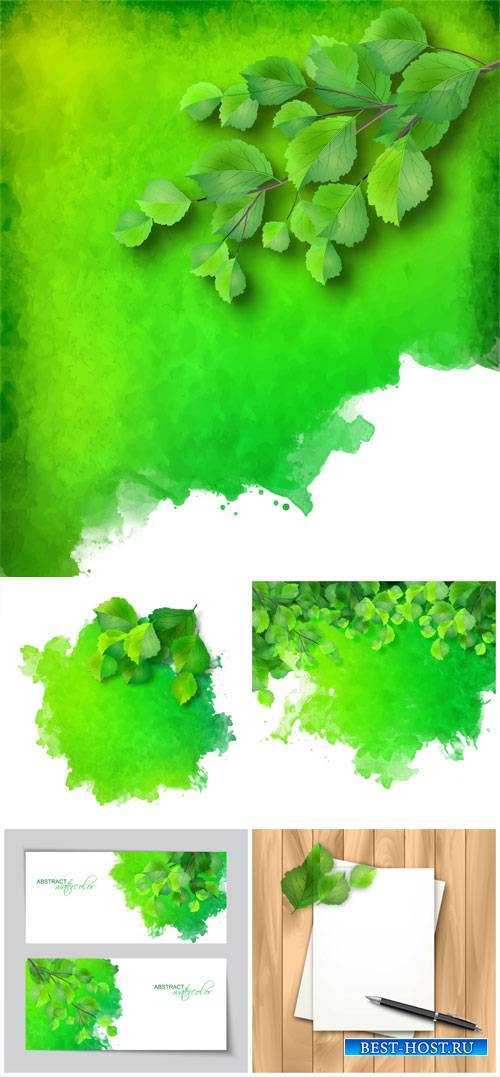 Vector background with green leaves of birch