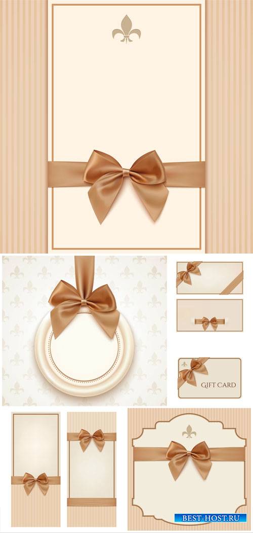 Vector backgrounds and cards with brown ribbons