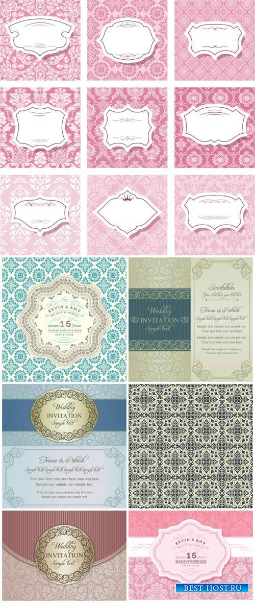 Invitation in vector vintage background with patterns