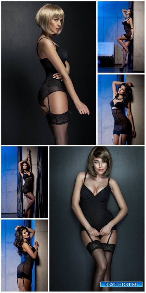 Enchanting girl in black underwear - stock photos