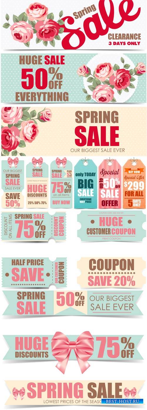 Spring sale, vector labels with roses