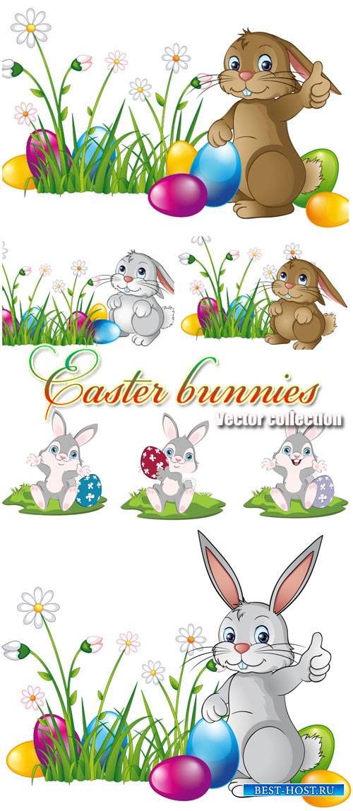 Easter bunnies in the vector