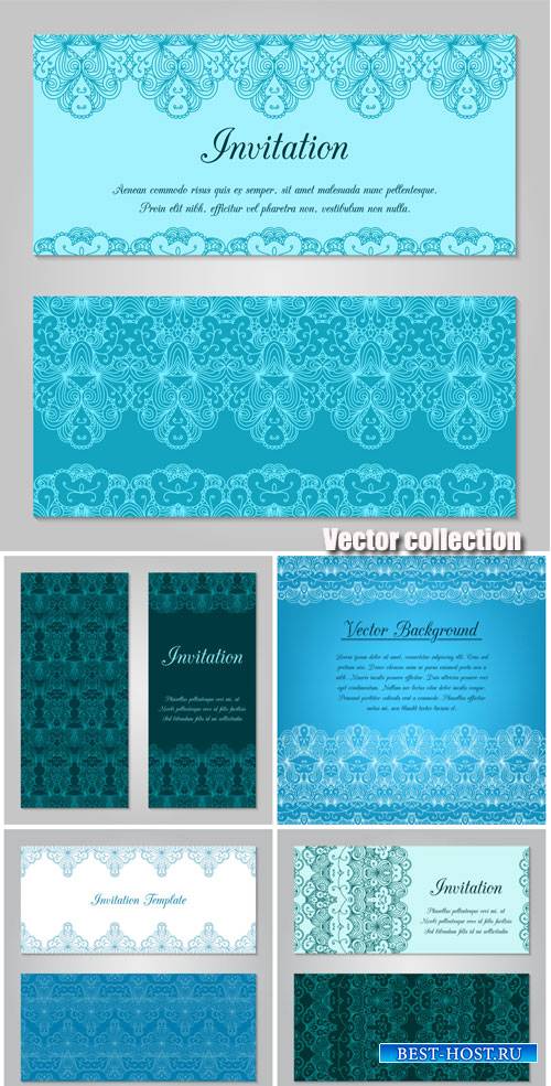 Vector invitation in blue, backgrounds with patterns