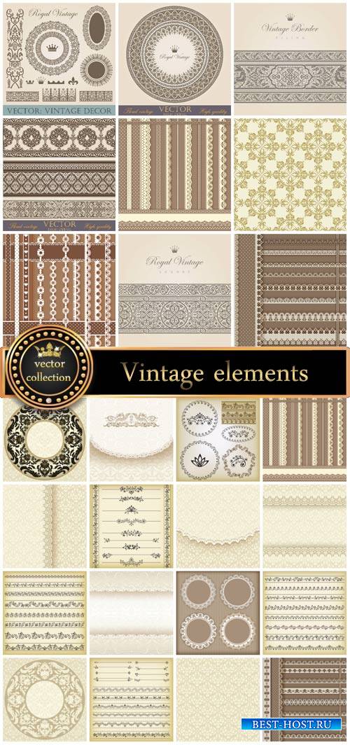 Collection of vintage elements and backgrounds vector