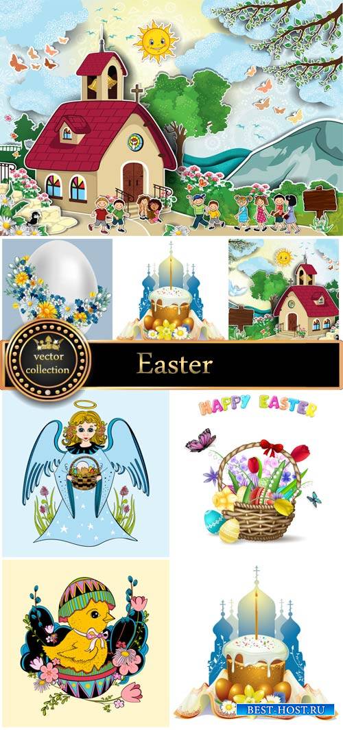 Easter basket with Easter eggs, angel vector