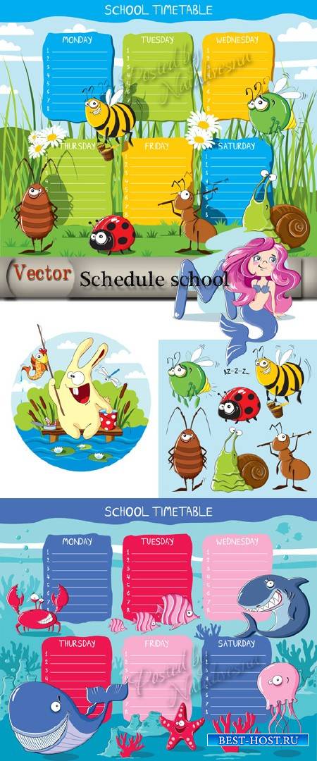 Школьное расписание с букашками  - Подборка детского векторного