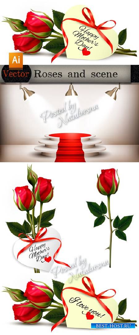 Цветочные композиции в Векторе  - Красные розы и сцена