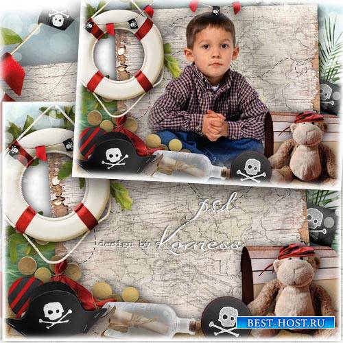 Рамка для детских фото с веселым Роджером, черной меткой и другими пиратскими атрибутами - Маленький пират