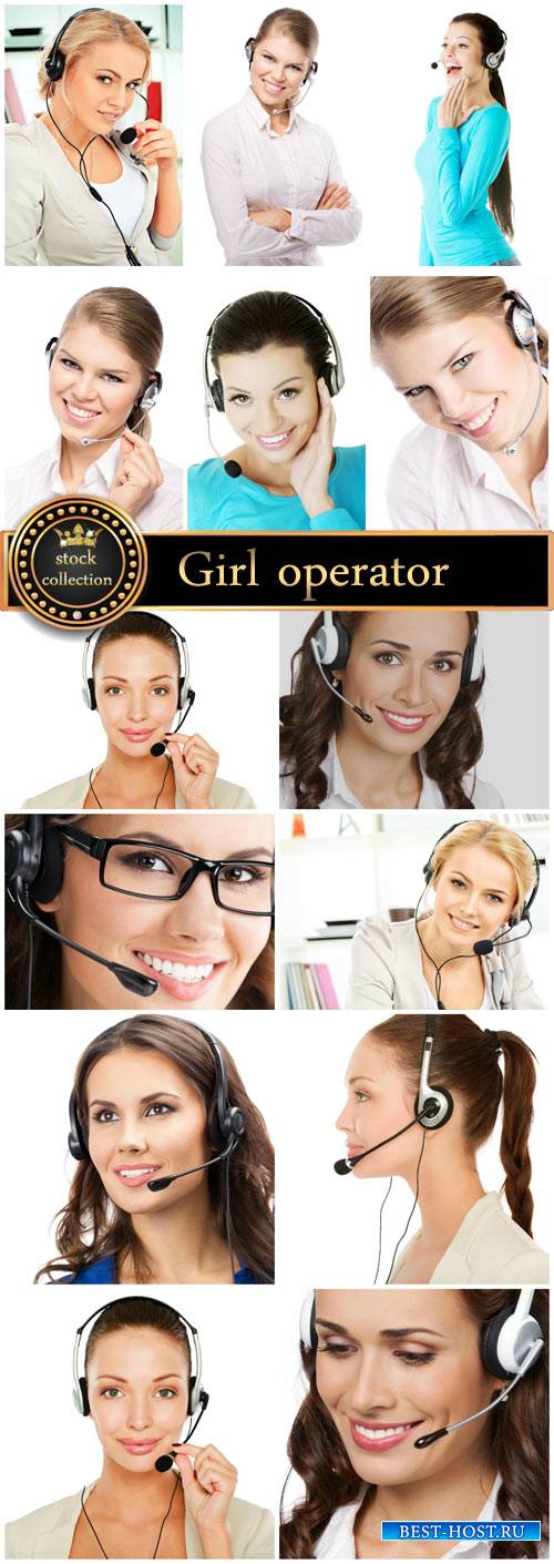 Girl operator in headphones - Stock Photo