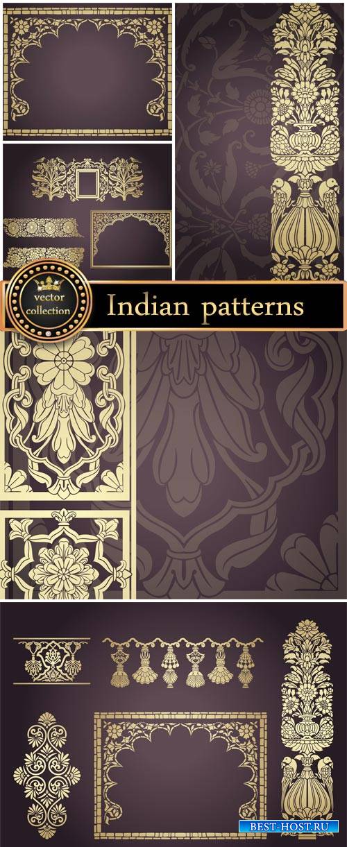 Indian patterns, gold ornaments, vector backgrounds