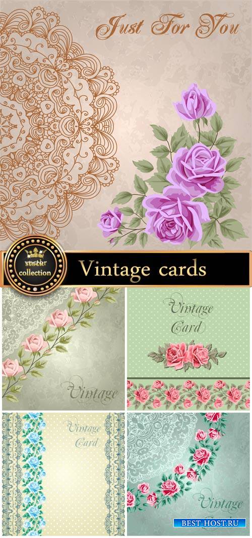 Vintage card with flowers and patterns, backgrounds vector