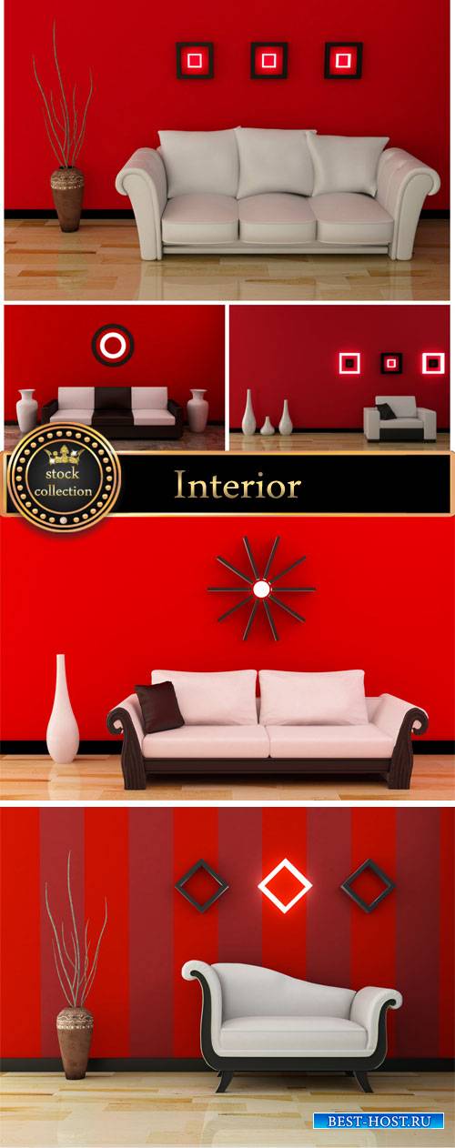 Interior in red and white colors - stock photos