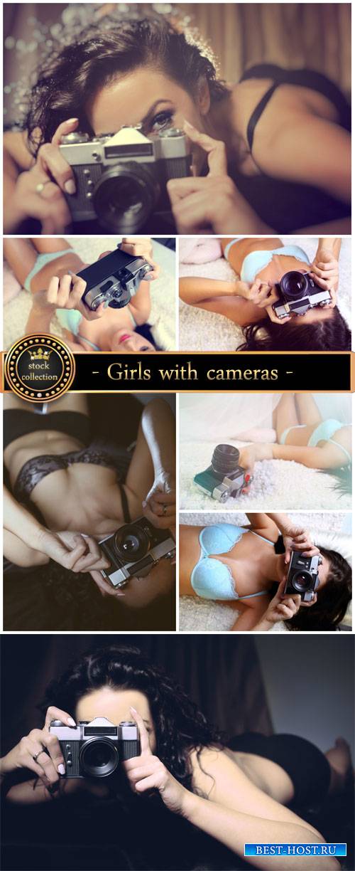 Girls with cameras - stock photos