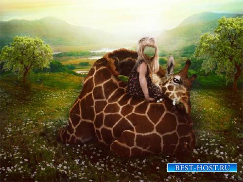 Шаблон детский - Девочка и жираф