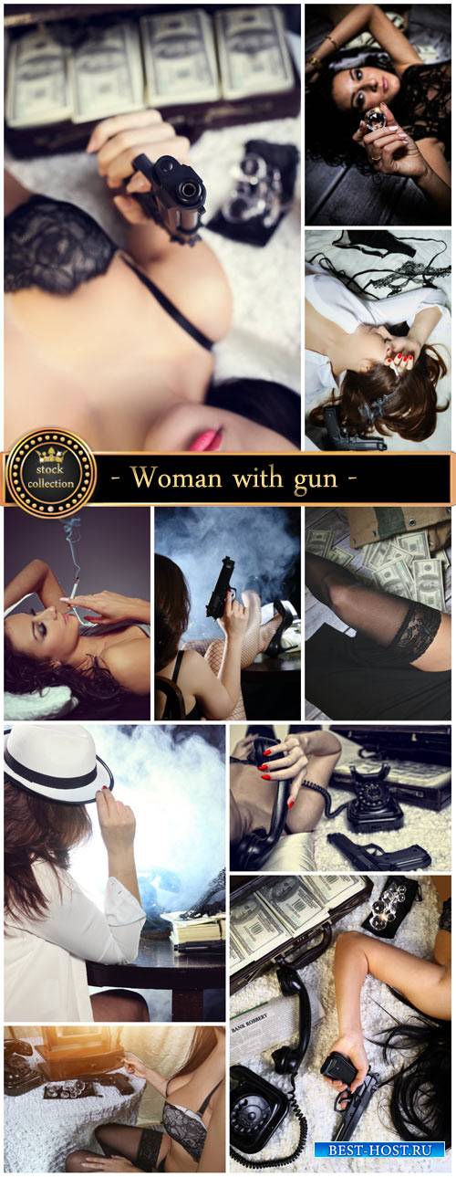 Woman with gun - Stock Photo