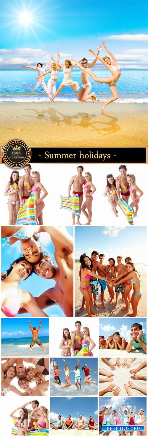 Summer holidays by the sea, cheerful company of people - Stock Photo