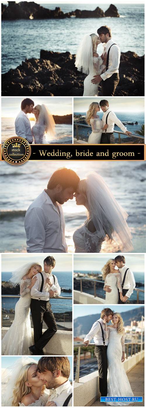 Wedding, bride and groom on the beach - stock photos