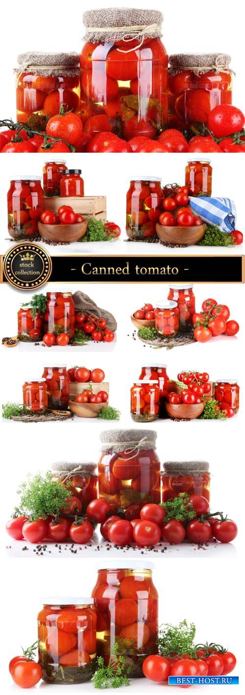 Canned tomato, fresh vegetables - Stock Photo