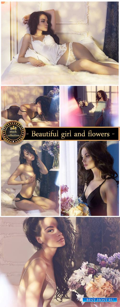 Beautiful girl and flowers - stock photos