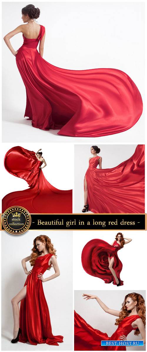 Beautiful girl in a long red dress - Stock Photo