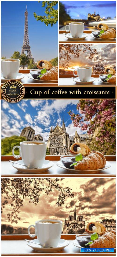 Cup of coffee with croissants - Stock photo