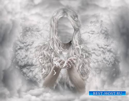 Шаблон psd женский - Белый ангел среди облаков