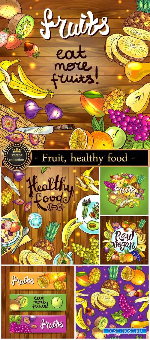 Fruit, healthy food, vector backgrounds, banners