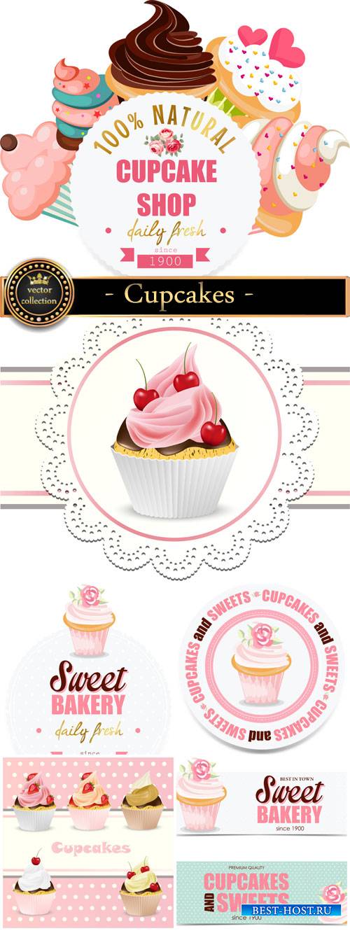 Cupcakes, vector backgrounds and labels