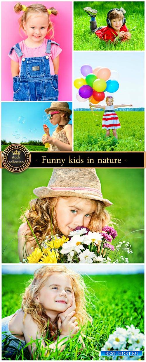 Funny kids in nature, children - stock photos