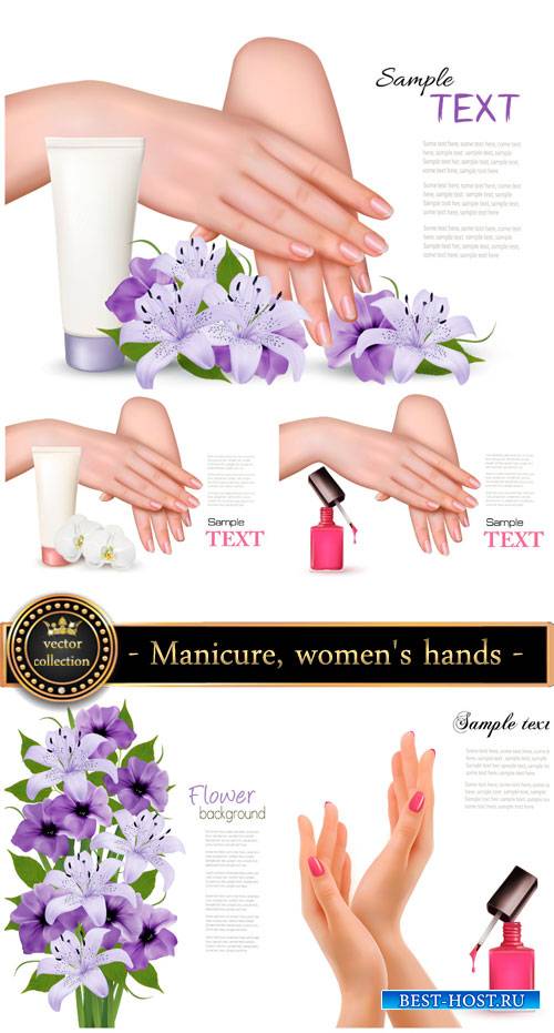 Manicure, women's hands and flowers vector