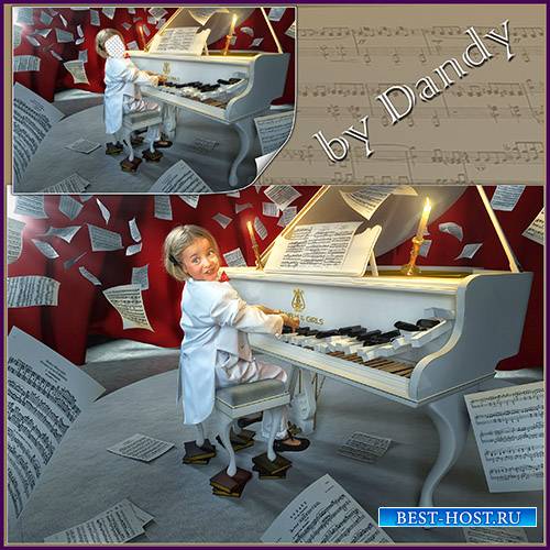 Шаблон для фотошопа - девочка пианист виртуоз