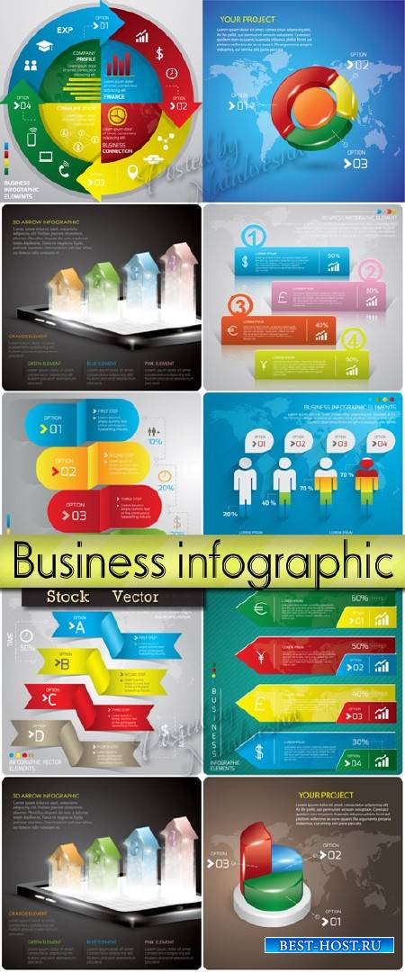 Коллекция инфографики в Векторе – Бизнес и 3D цветные стрелки