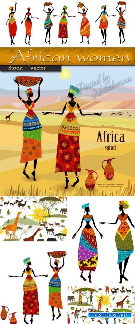 Африканские женщины и горный пейзаж в Векторе