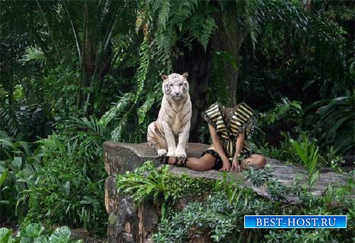 Шаблон для фотомонтажа - Рядом с большим тигром