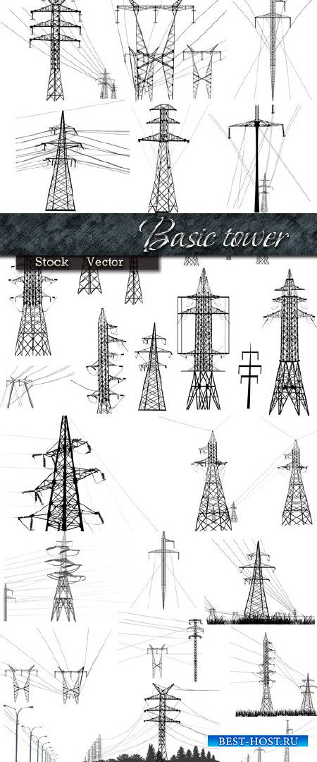 Опорная вышка, линии электропередач в Векторе