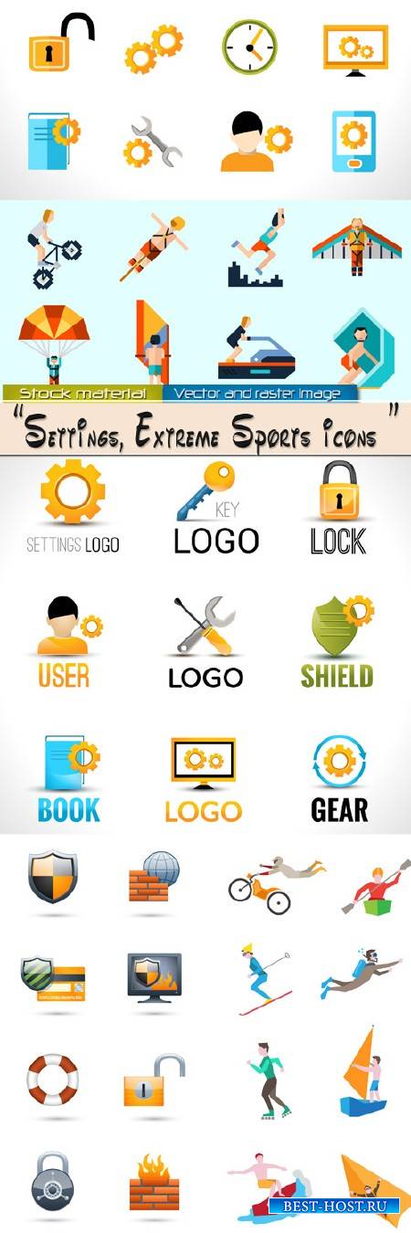 Коллекция иконок и логотипов – Настройки безопасности и Экстремальный спорт