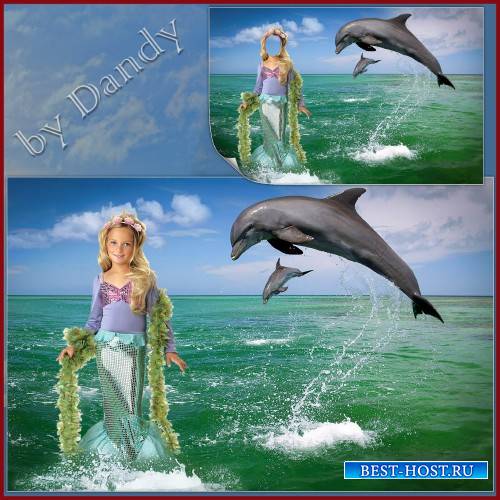 Шаблон для фотошопа - русалочка с дельфинами