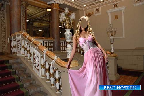 Фото шаблон - В шикарном розовом платье в театре