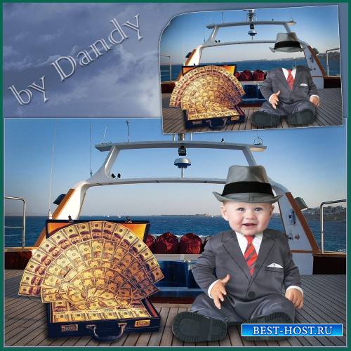 Шаблон для фотошопа - Маленький бизнесмен на яхте