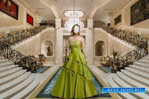 Photoshop шаблон - В платье в дорогом холле