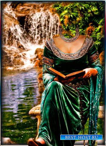 Женский шаблон - Девушка с книгой у водопада