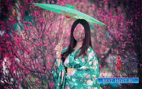 Шаблон для фотошопа - Девушка в ярком кимоно