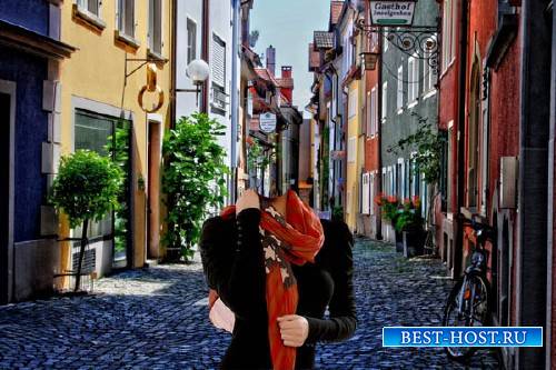 Шаблон psd женский - Прогулки по красивой улице в Германии