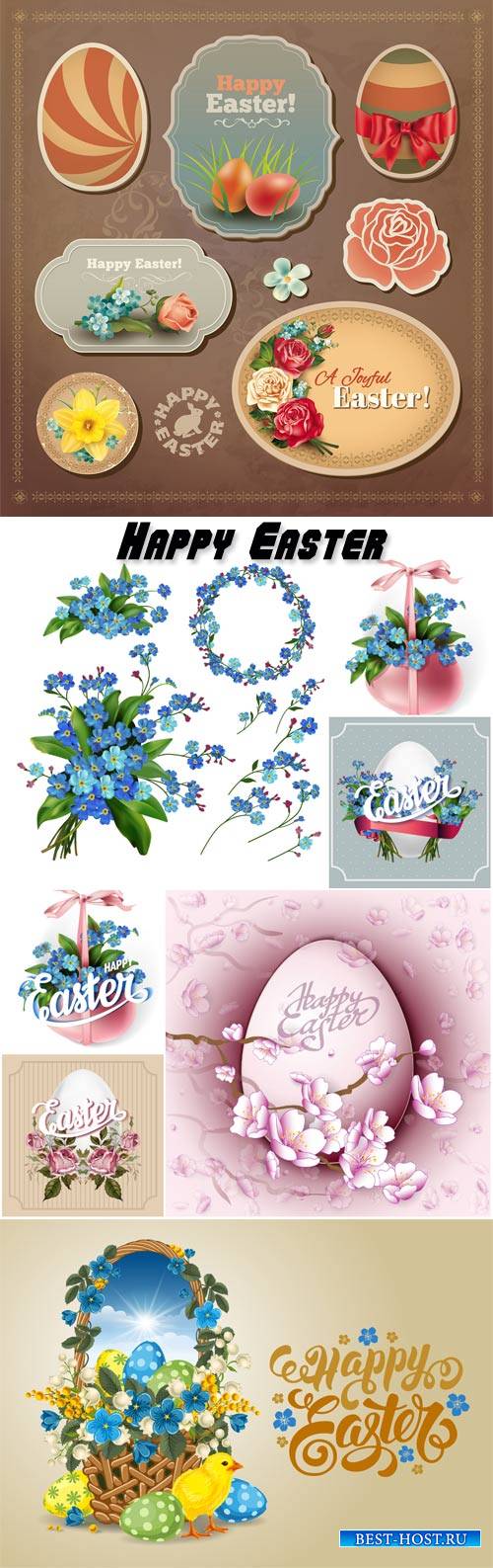 Easter vector with forget-me-and spring flowers