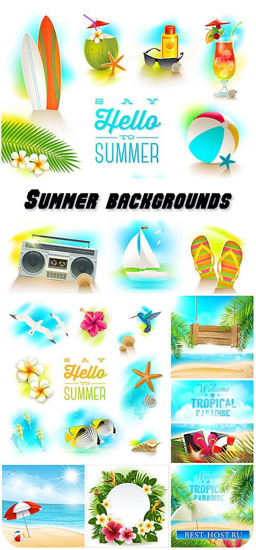 Marine elements in the vector summer backgrounds