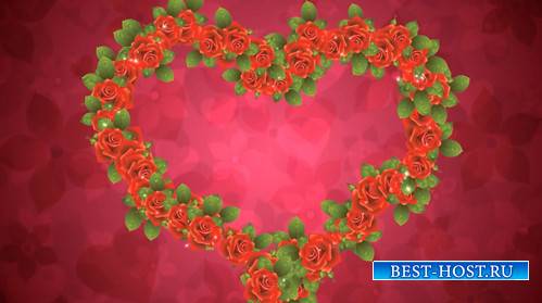 Футаж - Сердце из красных роз с мерцающими огоньками