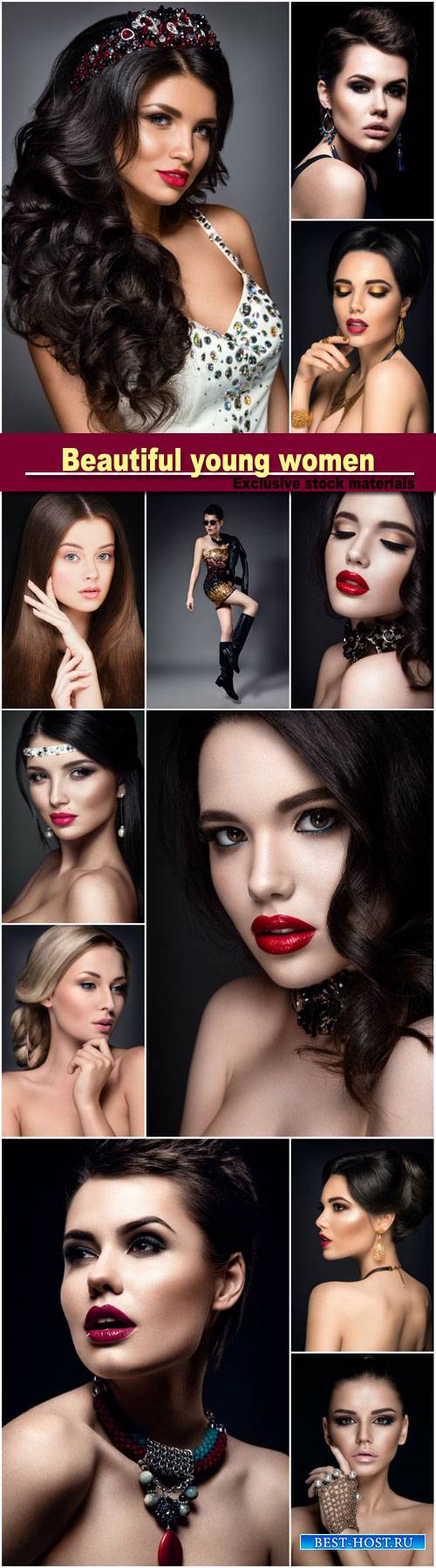 Beautiful young women, stylish make-up, hairstyles