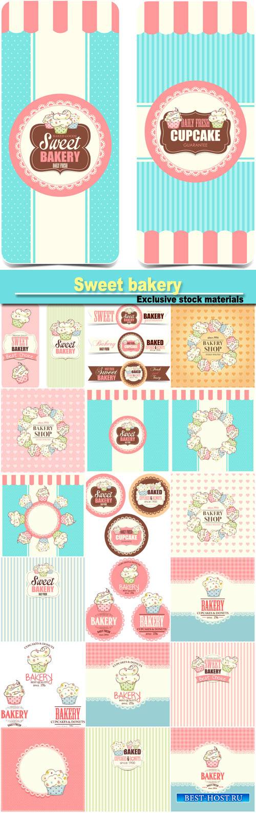 Sweet bakery, backgrounds and label